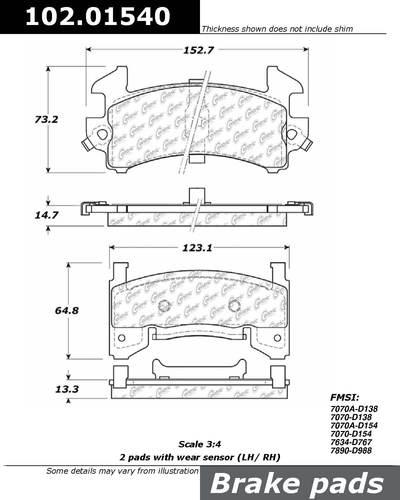Centric 102.01540 brake pad or shoe, front-standard metallic brake pad