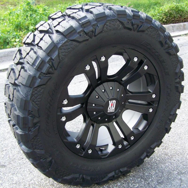 20" black xd monster wheels nitto mud grappler chevy gmc sierra 1500 ford f-150