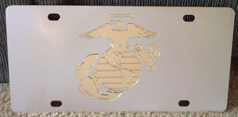 Us marines stainless steel vanity license plate tag gold usmc