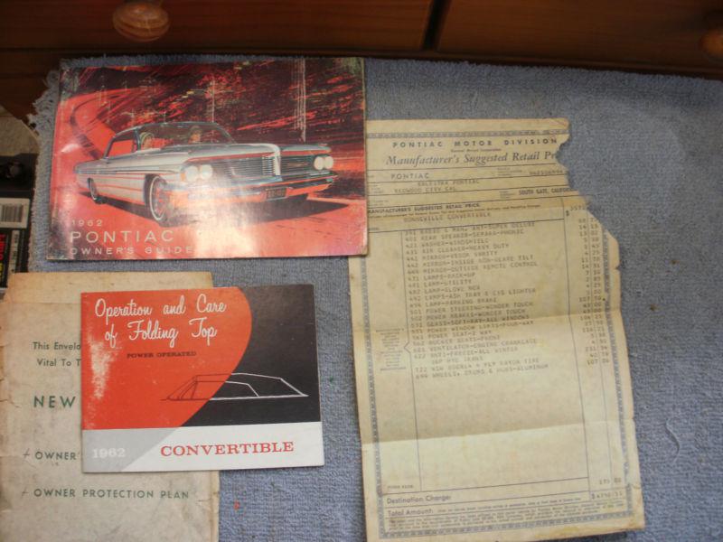 1962 pontiac owner's guide operation of convertible & original window sticker