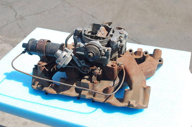 331 chrysler dodge hemi intake manifold 1555473-1 + carter carbureter 1955 carb