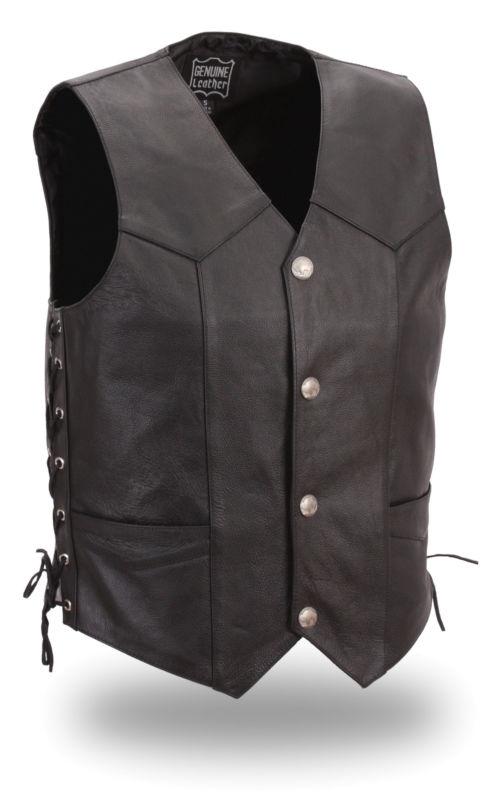 Mens leather motorcycle club vest fmm614cc buffalo nickle snaps