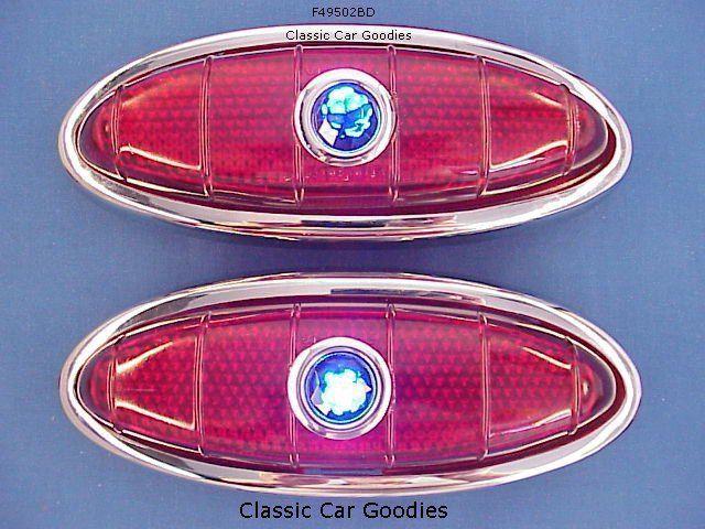 1949-1950 ford tail lights (2) glass lenses! blue dots!