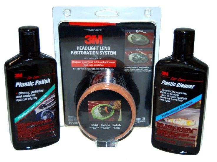 3m complete headlight lens restoration system kit with cleaner, polish, & pads
