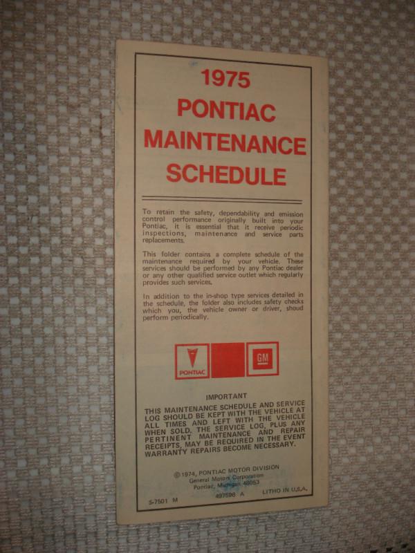 1975 pontiac owners maintenance schedule manual firebird wow