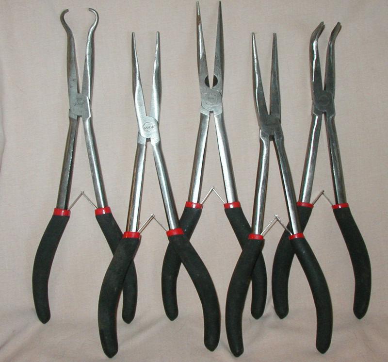 Set of 5 wanda snap-on needle nose pliers - spring loaded - rubber handles 