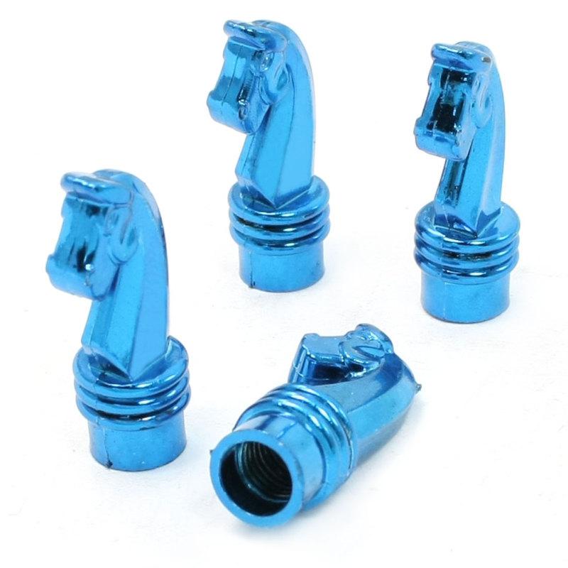 4 pcs sea horse shaped blue tire valve mouth caps covers for vehicle auto