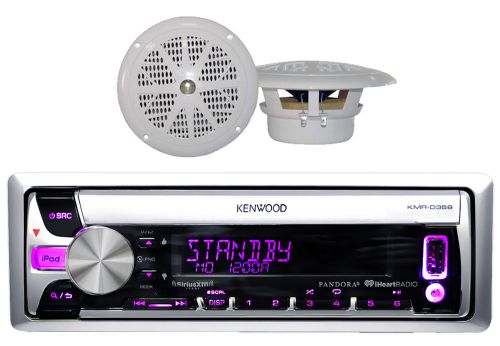 New kmr-d358 boat cd/mp3 usb ipod iphone pandora receiver+ 4&#034; new white speakers