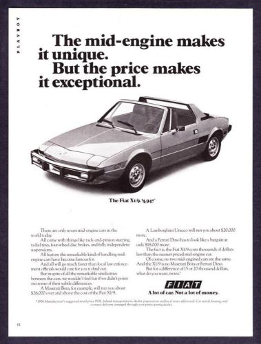 1976 fiat x1/9 mid-engine coupe photo &#034;costs less than ferrari dino&#034; print ad
