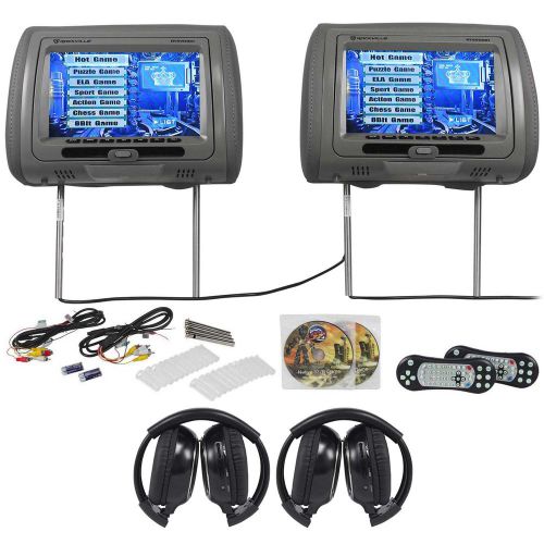 Rockville rtsvd961-gr 9” gray touchscreen dvd/hdmi headrest monitors+headphones