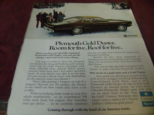 1972 plymouth duster gold duster  magazine ad /poster  10.25 x 13.5 &#034;