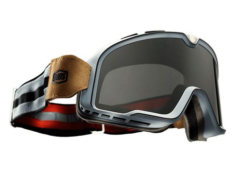 100% barstow legend bobber moto vintage cafe goggles primer grey with smoke lens