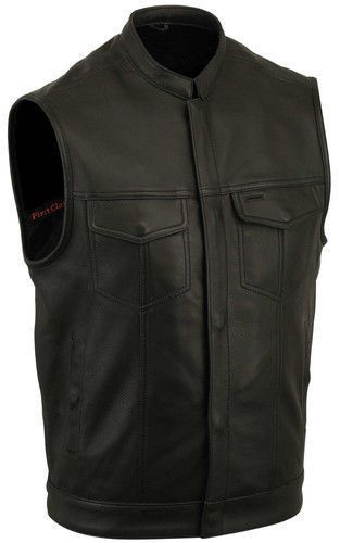 Mens soa leather vest in naked cow w/zipper &amp; snap front &amp; 2 gun pockets