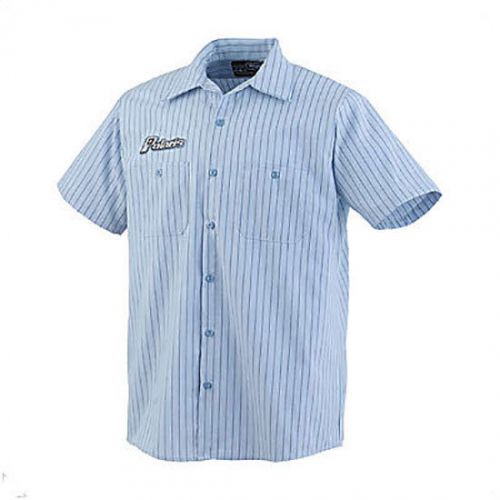 Oem polaris men&#039;s light blue pinstripe retro short sleeved pit shirt size large