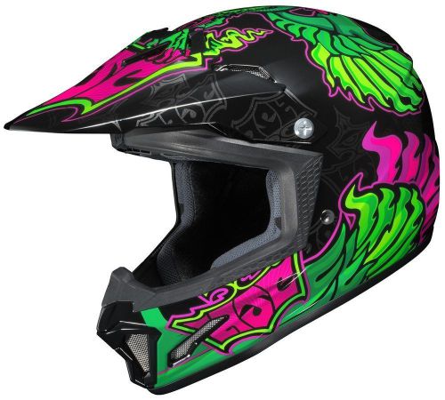 Hjc cl-xy 2 fly eye youth mx/offroad helmet green/pink/black
