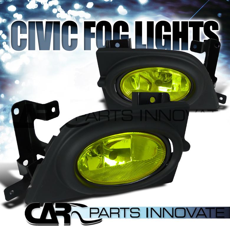 06-08 honda civic 4dr sedan front bumper yellow lens fog lights kit