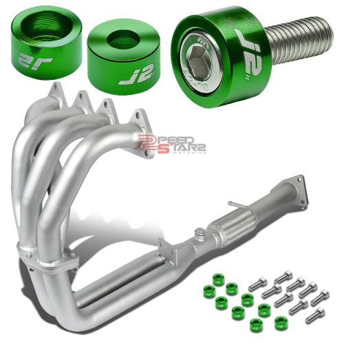 J2 for h22 bb1 ceramic exhaust manifold 4-2-1 header+green washer cup bolts
