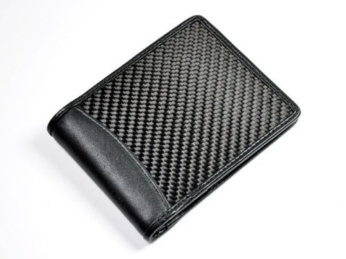 Genuine autotecknic real black carbon fiber bi-fold wallet with leather insert