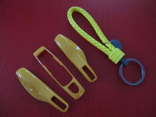 3p yellow key remote fob cover case trim + l/y pu key chain for porsche panamera