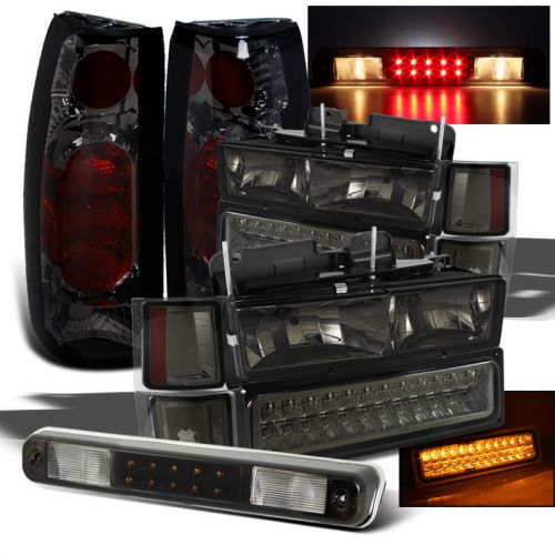 Fits 94-98 chevy pickup headlights led bumper (smoked) + g2 tail lights + cargo