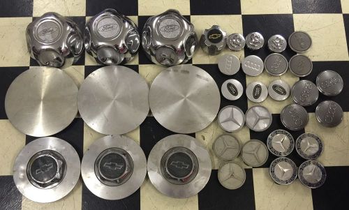 Lot of 34 center caps mixed lot oem ford chevy mercedes audi land rover dodge