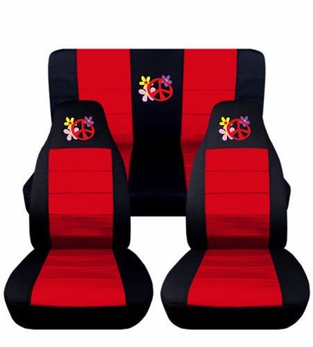 Seat covers fit 2005-2010 volkswagen beetle coupe black red flower power