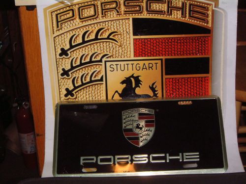 Porsche (pcna) factory metal &#034;porsche&#034; license plate w/full color crest! nwt