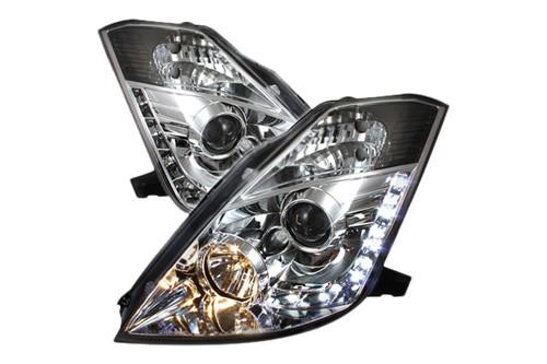 Spyder n350z02drlc chrome clear projector headlights head light w leds drl