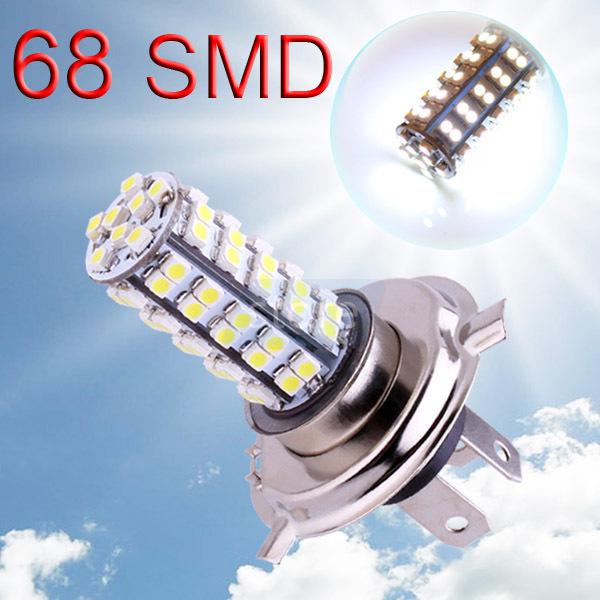H4 68 smd pure white fog signal tail driving led car light lamp bulb