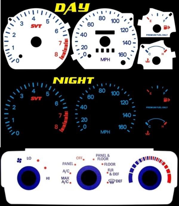 Ford contour svt white face glow gauge & ac hvac panel 1998 1999 2000 mph