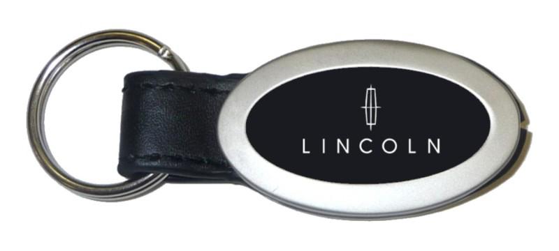 Ford lincoln oval black leather keychain / key fob engraved in usa genuine