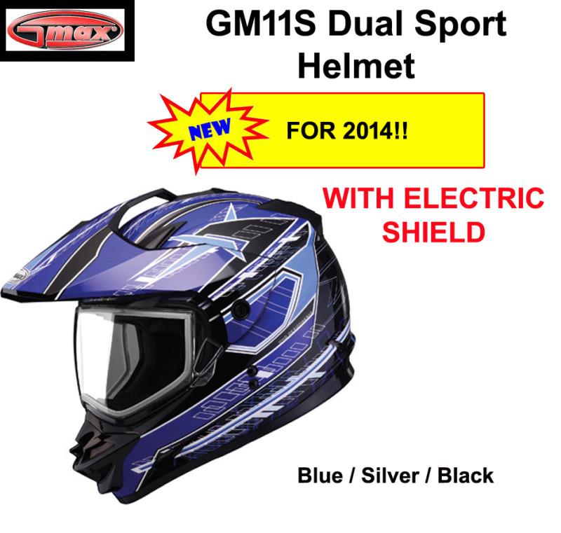 Gmax 2013 gm11s dual sport snow cycle helmet blue  nova w/electric shield small
