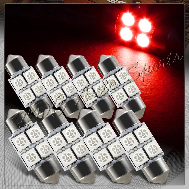 8x 31mm 4 smd red led festoon dome map glove box trunk replacement light bulbs