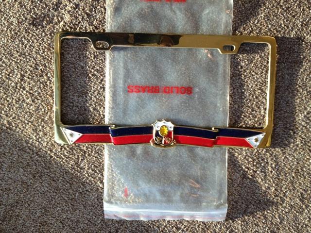 License plate frame  philippine flag logo solid brass limited edition nos rare
