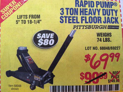 Rapid pump 3 ton heavy duty steel floor jack coupon save $80