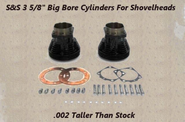 S&s 3 5/8" big bore cyclinders for hd bt shovelheads - .200 longer than stock