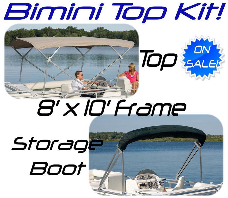 New pontoon boat bimini frame, top and storage boot kit - 4 bow - 8' x 10'