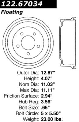 Centric 123.67034 rear brake drum-c-tek standard brake drums