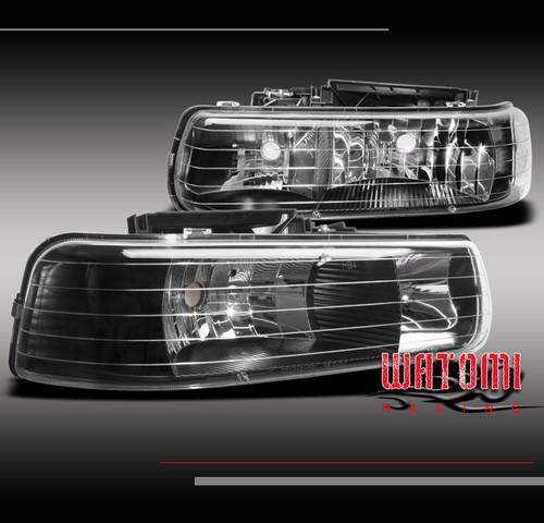 99-02 chevy silverado/00-06 tahoe/suburban crystal headlights black pickup truck