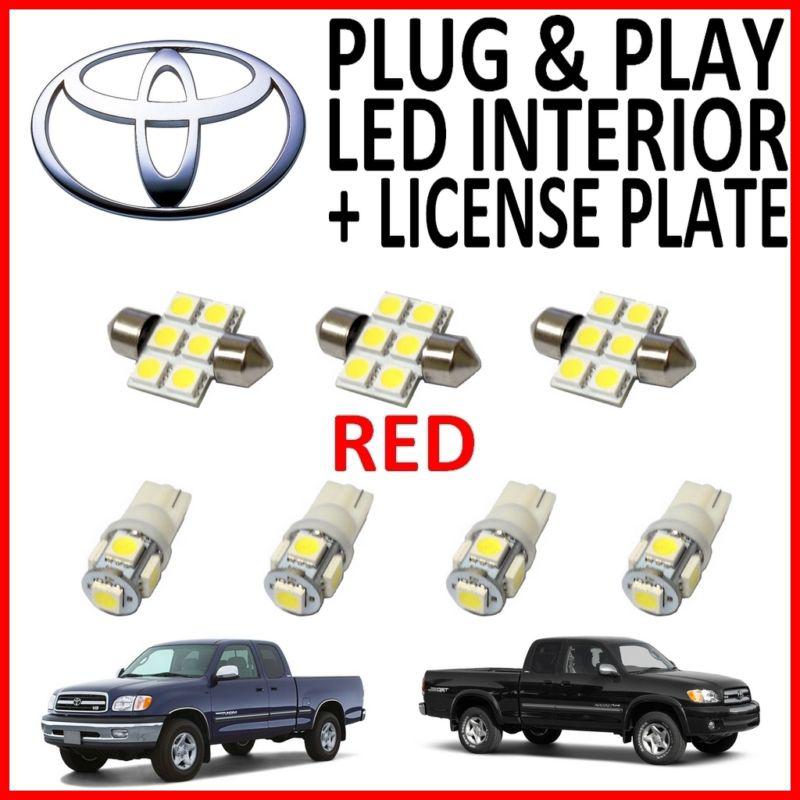 7 piece super red led interior package kit + license plate tag lights tt2r