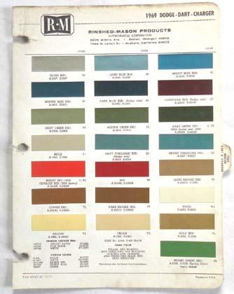 1969 dodge r-m  color paint chip chart charger dart  all models original  mopar 
