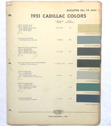  1951 cadillac dupont color paint chip chart all models original