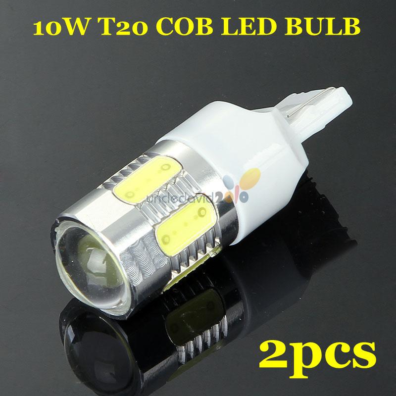 2x 10w t20 high power bright white cob led turn signal parking light lamp bulb