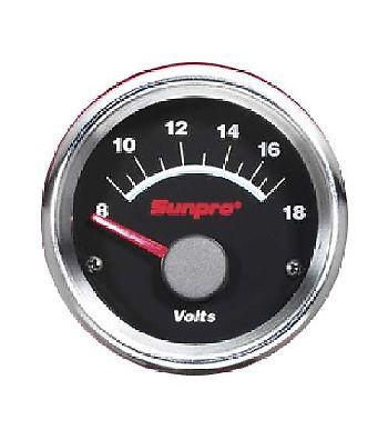 2" electrical volt gauge black / chrome bezel 8 - 18 v range sunpro cp7107 new