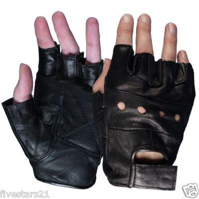 Black leather motorcycle padded fingerless glovess 2xl xxl 2xlarge