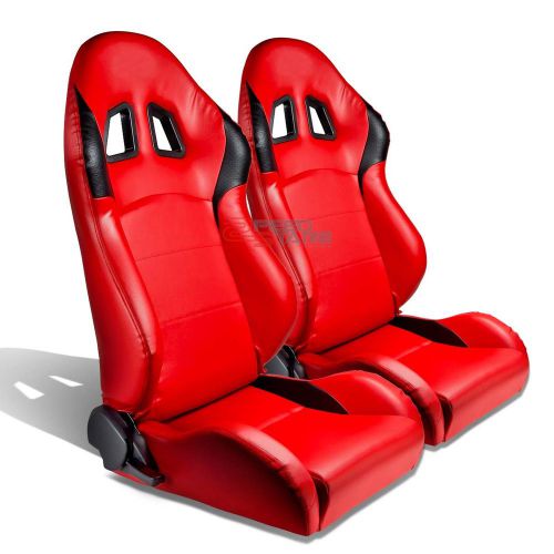 2 x type-r red pvc leather sports style racing seats+universal slider rails set