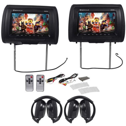 Rockville rhp91-bk 9” digital panel black headrest monitors+wireless headphones
