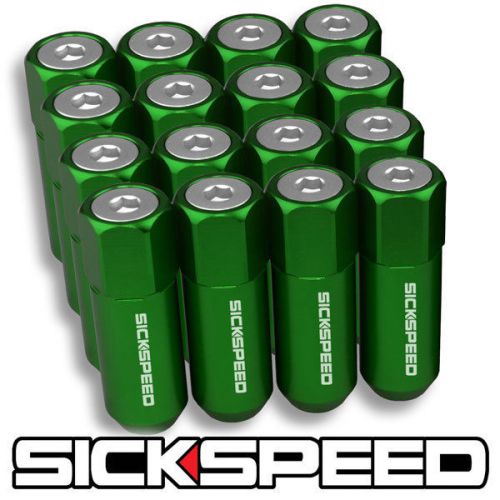 16 green/polished capped aluminum 60mm extended lug nuts wheels 1/2x20 l30