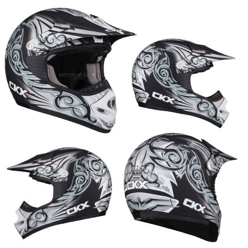 Mx helmet ckx tx-218 whip black/silver/white large youth motocross offroad atv