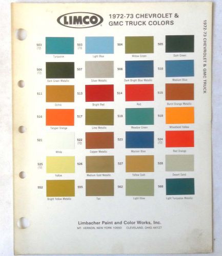 1972 - 1973 gmc truck and chevrolet truck limco color paint chip chart